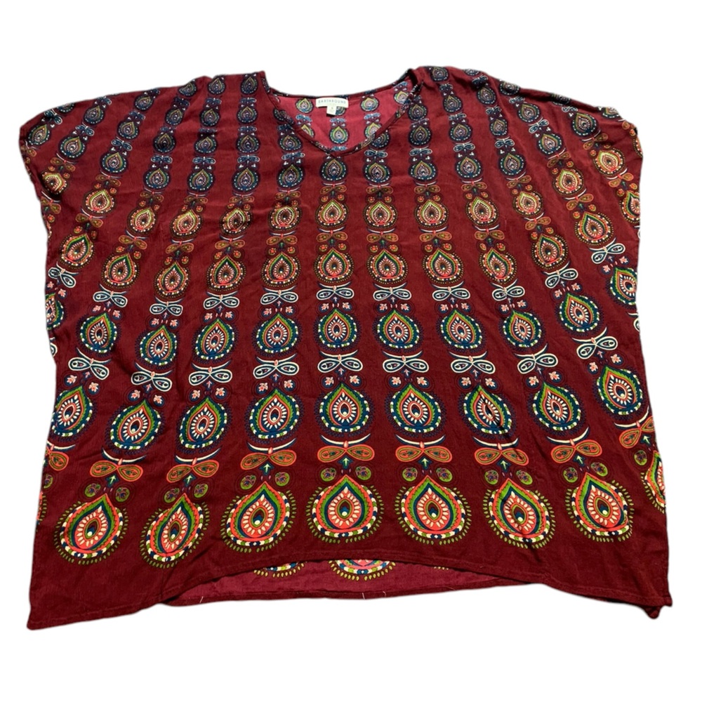 Earthbound Trading‎ Co Red Paisley Bohemian Kimono Top V-Neck Small